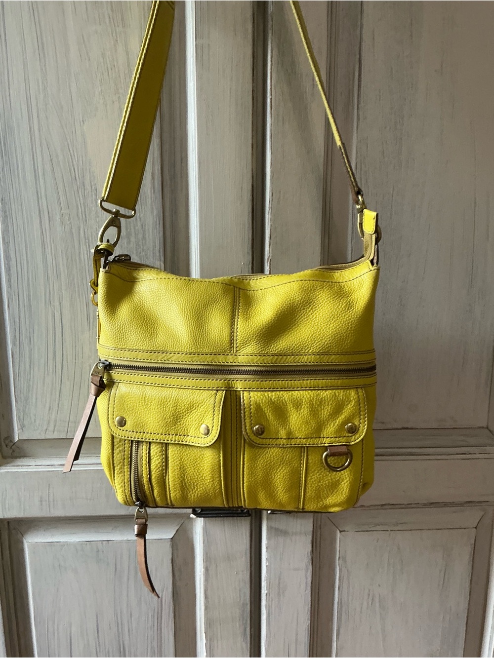 Lime Green/Yellow Fossil Leather Shoulder Bag